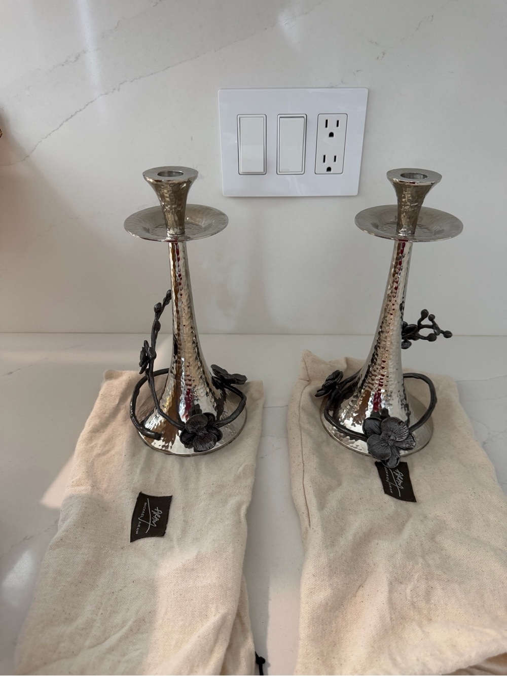 Metallic Floral Accent Candlestick Pair by